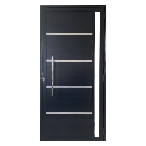 Porta Lambril com Puxador, Friso e Vidro Alumínio Preto Linha 25:Direita/ 210 x 90