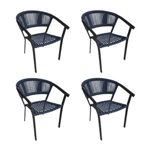 Kit 4 Cadeiras de Jantar Corda Náutica Azul Marinho Base Aluminio Preto Sofia Linha Plus
