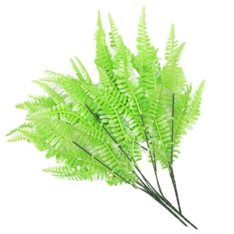 Kit 18 Ramos Decoração Arranjo Samambaia Planta Artificial Plástico Verde 5 Galhos Cada 43cm