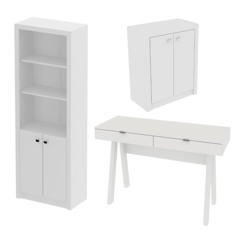 Conjunto para Escritório 3 Peças Branco Tecnomobili