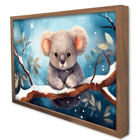 Quadro Decorativo Baby Coala em Moldura Caixa Tacolado Moldura Caixa 3cm Madeira com Vidro 30 X 40cm