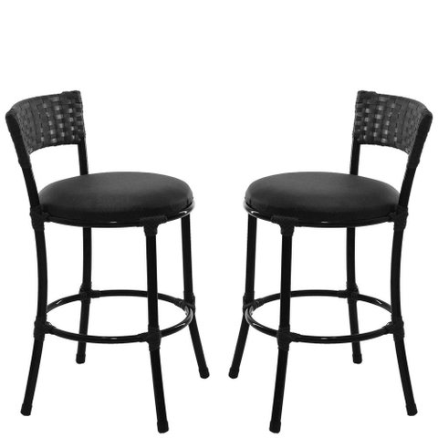 2 Banquetas Forts Baixa Fibra Sintética, Ferro, Assento Preto