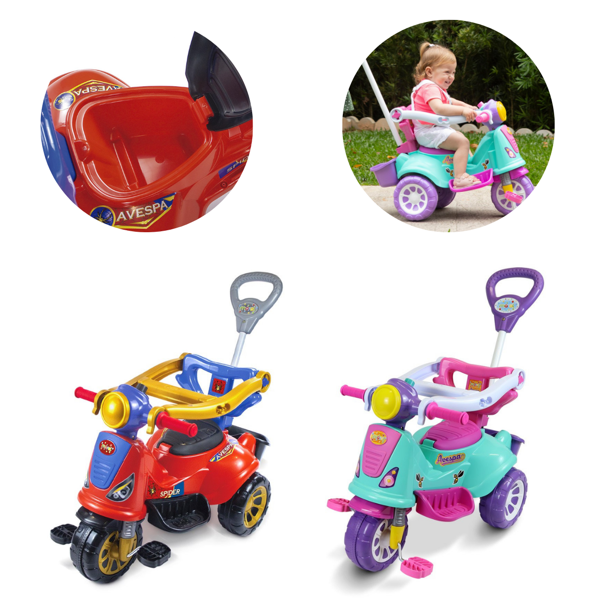 Triciclo Infantil Andador de Passeio com Pedal com Proteção Cor:vermelho - 2