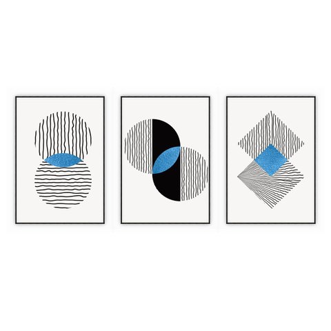 kit com 3 Quadros Decorativos Abstratos com Moldura e Vidro para Sala Quarto Escritório e Clínica 52
