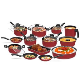 Conjunto Panelas Antiaderente com Tampa de Vidro 13 Peças - Vermelha - 1