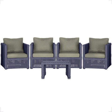 Mesa Centro e 4 Poltronas Madri Corda Náutica Estofado 8 Trama Original