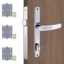 Ver imagem 1 de Fechadura Para Porta Externa Perfil Estretiro Aço Inox Polido Cromado + Dobradiças Aço Zincado Pino