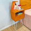 Ver imagem 2 de Mesa Lateral de Ferro e Madeira Industrial HairPin Dual Prateleira e Gaveta Carvalho e Branco