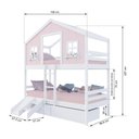 Ver imagem 3 de Beliche Casinha Dos Sonhos com Escada/ Escorregador e 02 Gavetas Madeira Maciça Rosa/ Branco Housin