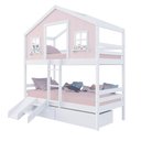 Ver imagem 2 de Beliche Casinha Dos Sonhos com Escada/ Escorregador e 02 Gavetas Madeira Maciça Rosa/ Branco Housin