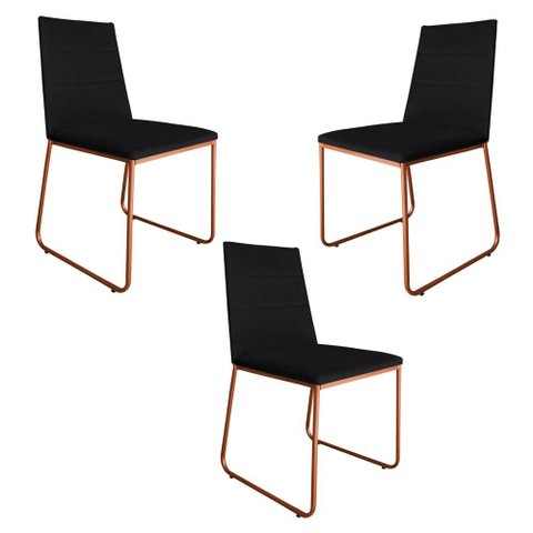 Kit 3 Cadeiras de Jantar Lille Base Aramado Bronze Veludo Preto - Montanaris Decor
