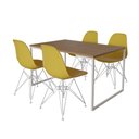 Ver imagem 2 de Mesa Industrial Base Ferro Branco 137x90 Tampo Amêndoa 4 Cadeiras Eiffel Ferro Branco Assento Amarel