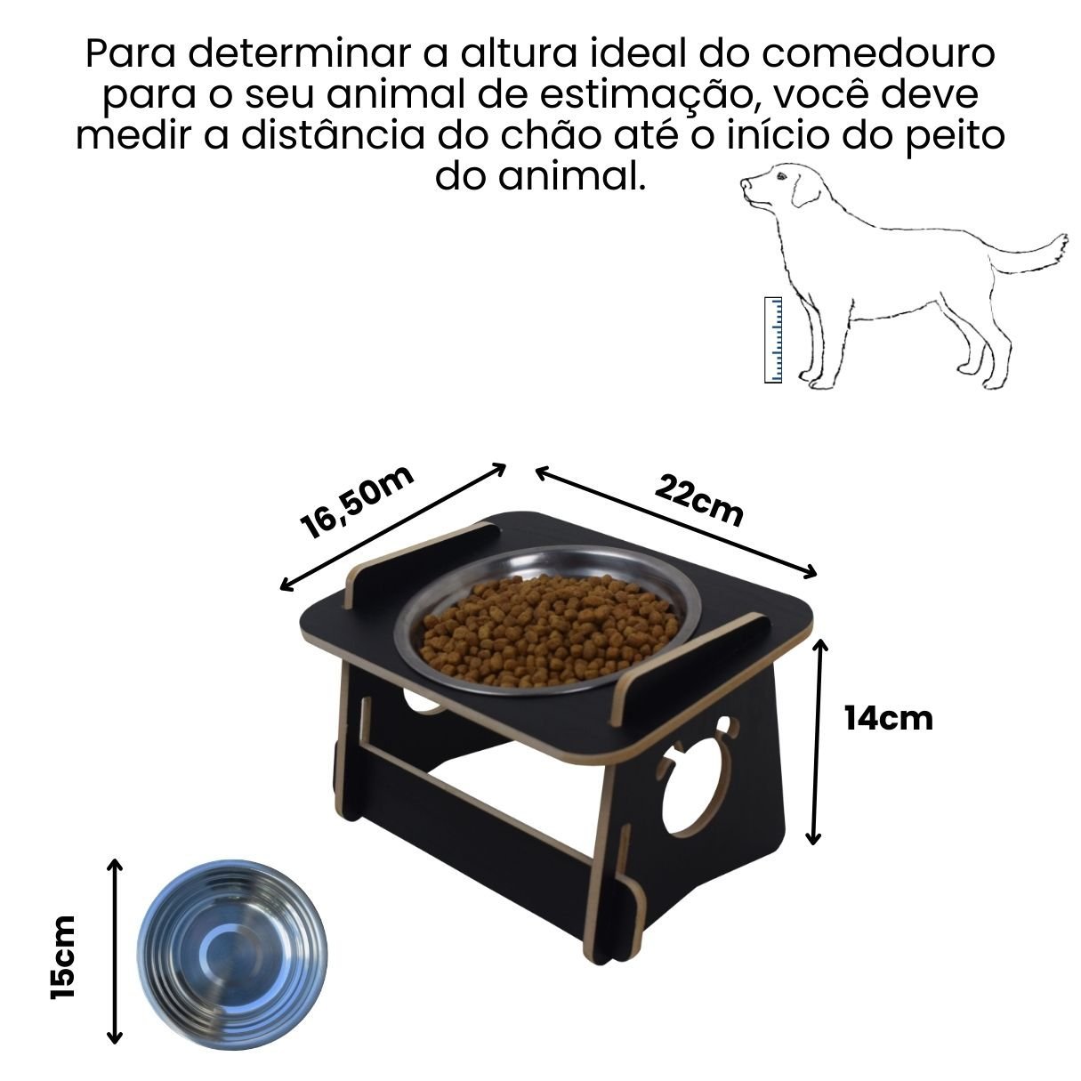 Comedouro Cachorro Elevado Pet Tigela Ração Inox Saudável - Preto - 2