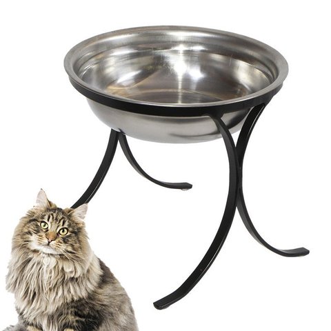 Comedouro Alto Simples em Ferro e Inox para Gatos Pet - Preto