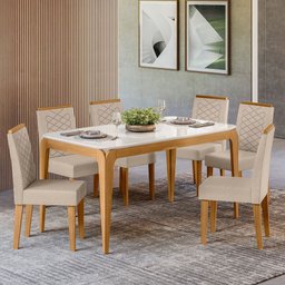 Mesa Jantar Retangular Aurea 160cm com Tampo de Vidro:ype/off White - 2