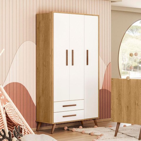 Guarda-roupa Q Encanto Retro - Palladium Decor Cor Freijó - Branco