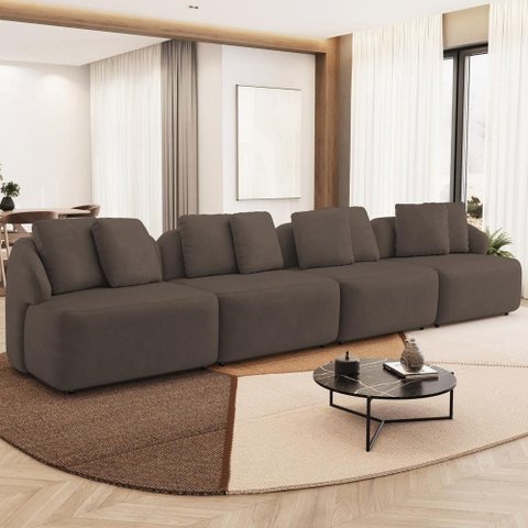 Sofá 5 Lugares para Sala de Estar Living 388cm Arlo F04 Veludo Marrom - Lyam Decor