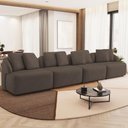 Ver imagem 1 de Sofá 5 Lugares para Sala de Estar Living 388cm Arlo F04 Veludo Marrom - Lyam Decor