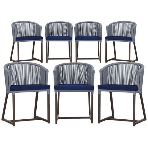 7 Cadeiras de Jantar Área Noronha em Alumínio com Pintura Marrom Corda Náutica Estofado 10 Trama Ori