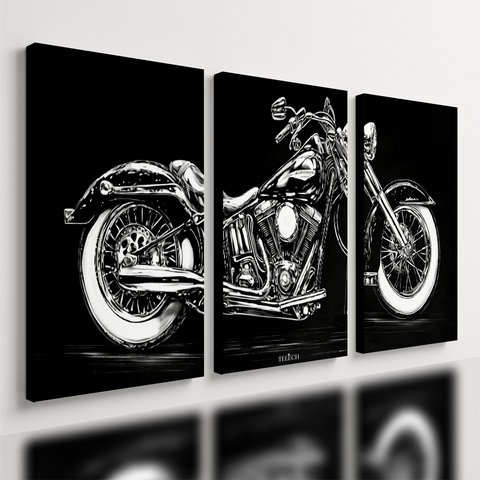 Kit 3 Quadro Decorativo Moto Clássica Custom Garagem Quarto Qualidade Premium Moderno 28x20cm