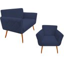 Ver imagem 1 de Kit Namoradeira + 1 Poltrona Decorativa Sabrina Suede Azul Marinho Pés Madeira Mz Decor