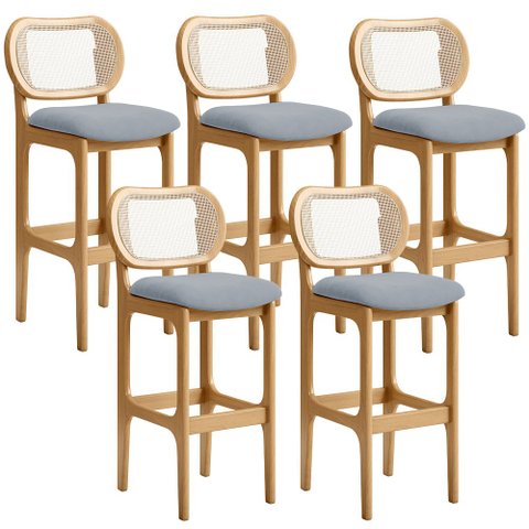 Kit 05 Banquetas Altas Para Cozinha Bancada Sala Tela Betta Fixa L02 Suede Cinza - Lyam Lyam Decor