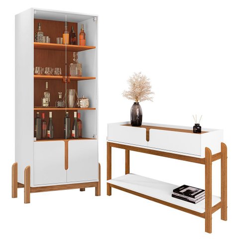 Sala de Jantar Lizz com Cristaleira e Aparador Branco/cedro - Casa D