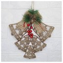 Ver imagem 2 de Kit 8 Enfeite Pendente Decoração Natalina Sino Vazado Dourado 25cm