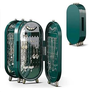Porta Joias Dobravel Espelho 3 Compartimentos Acrilico Organizador Caixa Armazenadora Verde acessori