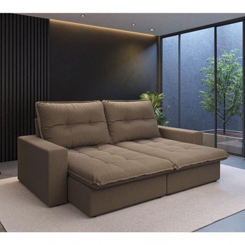 Sofá com Chaise Firenze 3 Lugares Retrátil e Reclinável 210cm Bege Cia Lar Móveis