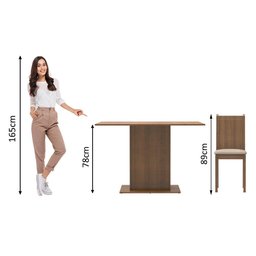 Conjunto Sala de Jantar Lexy Madesa Mesa Tampo de Madeira com 4 Cadeiras - Rustic/sintético Bege - 4