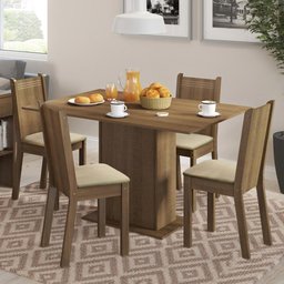 Conjunto Sala de Jantar Lexy Madesa Mesa Tampo de Madeira com 4 Cadeiras - Rustic/sintético Bege - 1