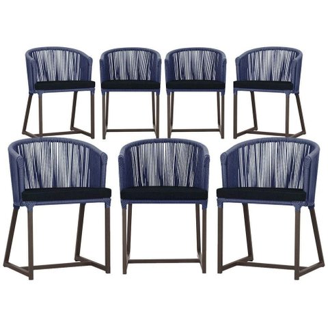 7 Cadeiras de Jantar Área Noronha Marrom E12 Trama Original Azul