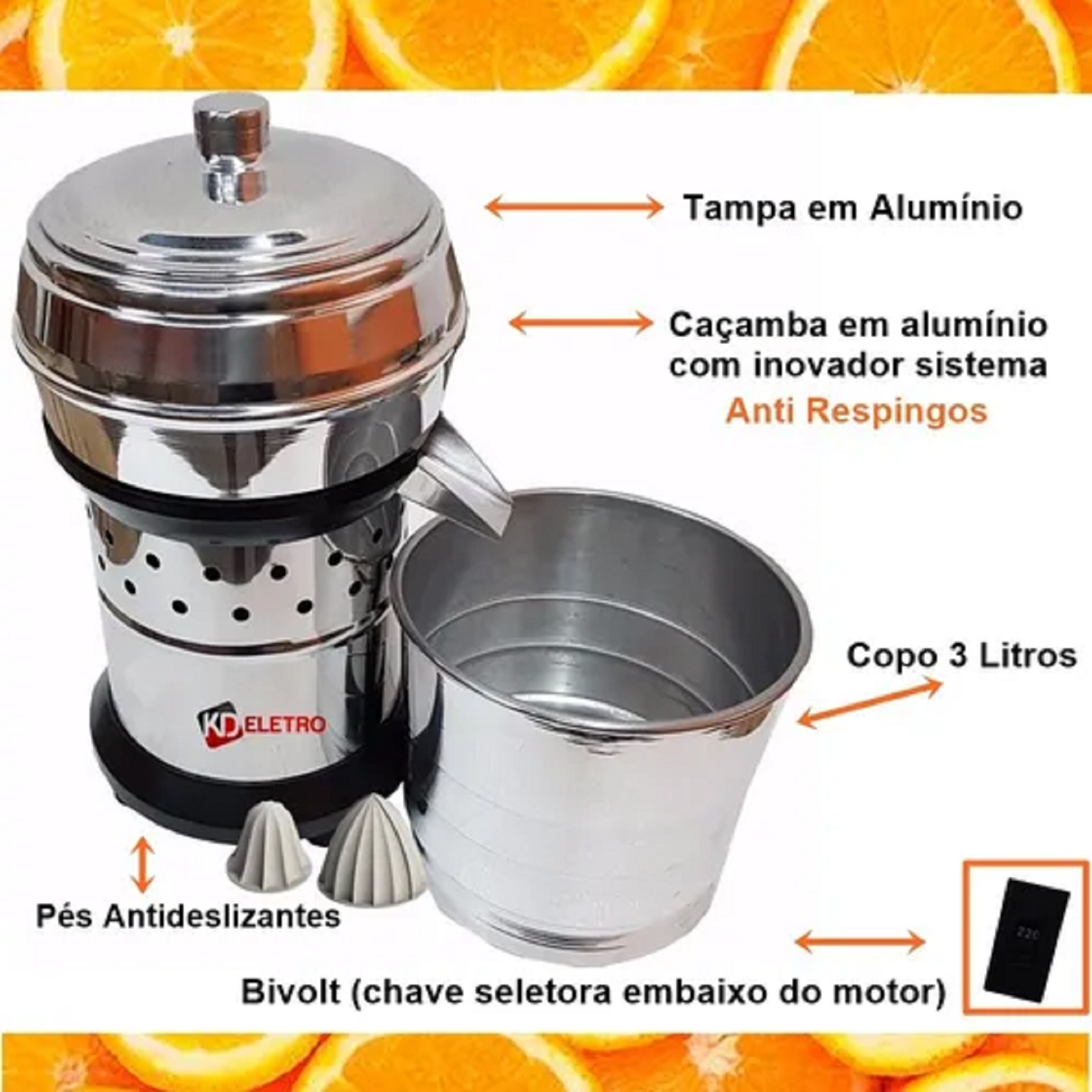 Espremedor extrator de Frutas Industrial em Inox 500W Potência CR - 1725 - 2