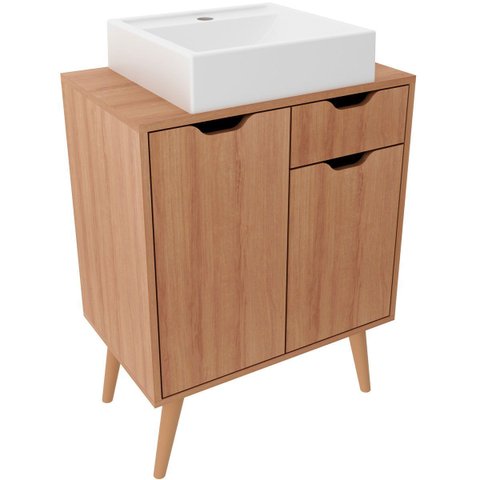Gabinete para Banheiro 60 Cm 2 Portas com Cuba Meire Amêndoa