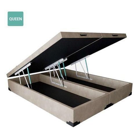 Cama Box Baú Queen Bipartido Sintético Bege 38x158x198