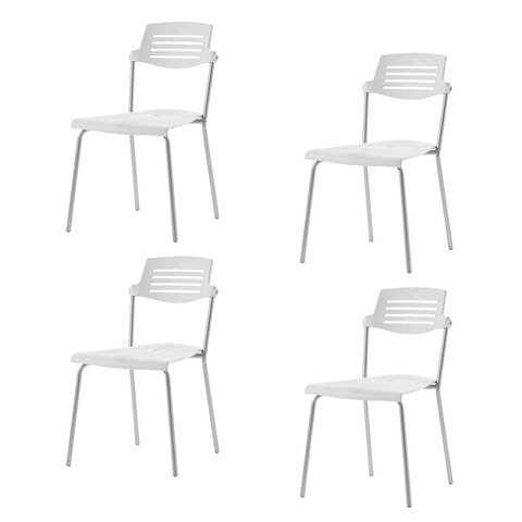 Kit 4 Cadeiras Base Tubular Fixa Clean Branco/Prata