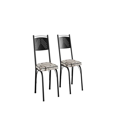 Kit 2 Cadeiras para Sala de Jantar Leda Preto/Mosaico Palha