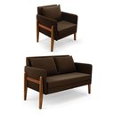Ver imagem 1 de Kit 1 Sofá Namoradeira e 1 Poltrona Lana Suede Marrom Base de Madeira - D’Rossi