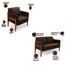Ver imagem 5 de Kit 1 Sofá Namoradeira e 1 Poltrona Lana Suede Marrom Base de Madeira - D’Rossi