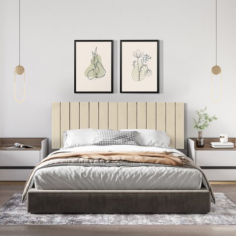 Cabeceira Viuva ou Solteirão Palito Estofada Suspensa para Quarto - 128 Cm - Areia Suede