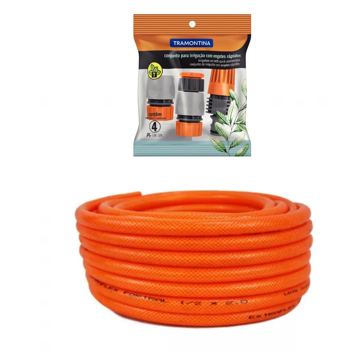 Kit 30m Mangueira Laranja + Conjunto Engates Tramontina