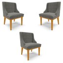 Ver imagem 1 de Kit 3 Cadeiras Decorativas Sala de Jantar Base Fixa de Madeira Firenze Suede Grafite/Castanho G19 -
