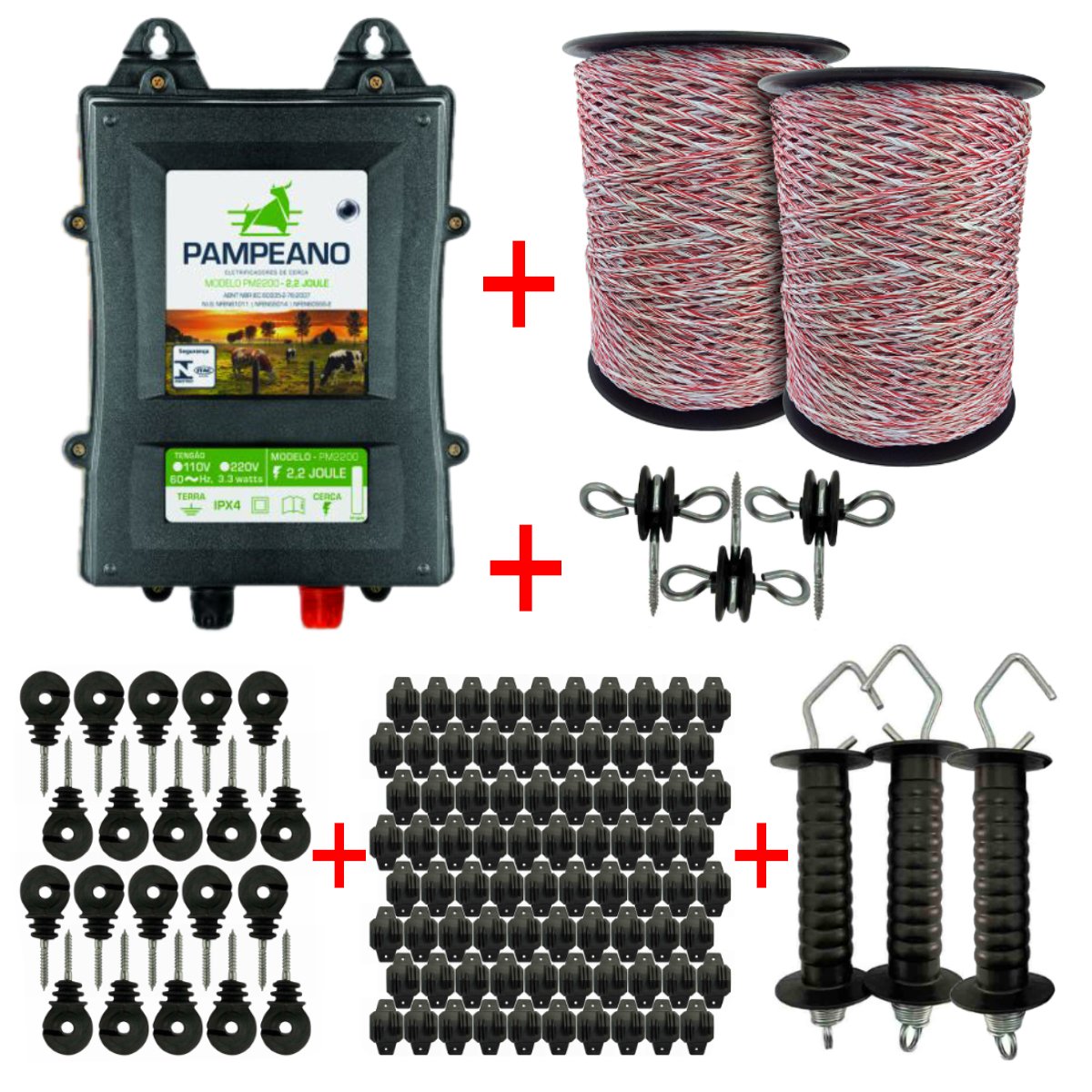 Kit Eletrificador 2,2 joules Cerca Elétrica Rural 1000m Fio