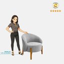 Ver imagem 5 de Poltrona Decorativa Orgânica Ariel Boucle Bege com Pés Madeira para Sala Loja Sheep