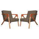 Ver imagem 1 de Conjunto 2 Poltronas Monalisa Com Braços de Madeira Linho Marrom - LM DECOR