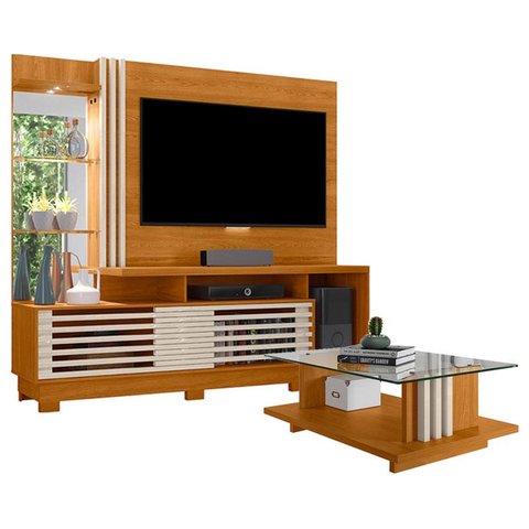 Estante Home Theater com Pés e Mesa de Centro Frizz Plus Cinamomo Off White – Madetec
