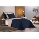Ver imagem 1 de Colcha Cobre Leito Cama de Solteiro 2 Pç Dupla Face Acolchoado Microfibra Azul Marinho e Bege
