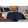 Colcha Cobre Leito Cama de Solteiro 2 Pç Dupla Face Acolchoado Microfibra Azul Marinho e Bege - 3
