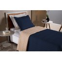 Ver imagem 2 de Colcha Cobre Leito Cama de Solteiro 2 Pç Dupla Face Acolchoado Microfibra Azul Marinho e Bege